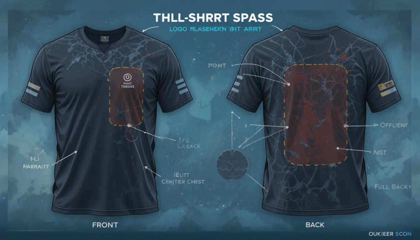 אינפוגרפיקה המציגה את מיקומי ההדפסה הפופולריים על חולצה (מרכז חזה, צד שמאל, גב, שרוול) עם המידות המומלצות לכל מיקום