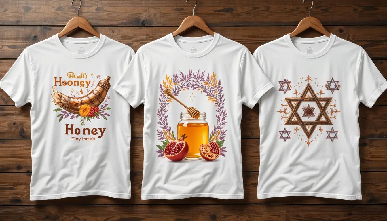 אוסף חולצות מעוצבות לראש השנה עם סמלים מסורתיים