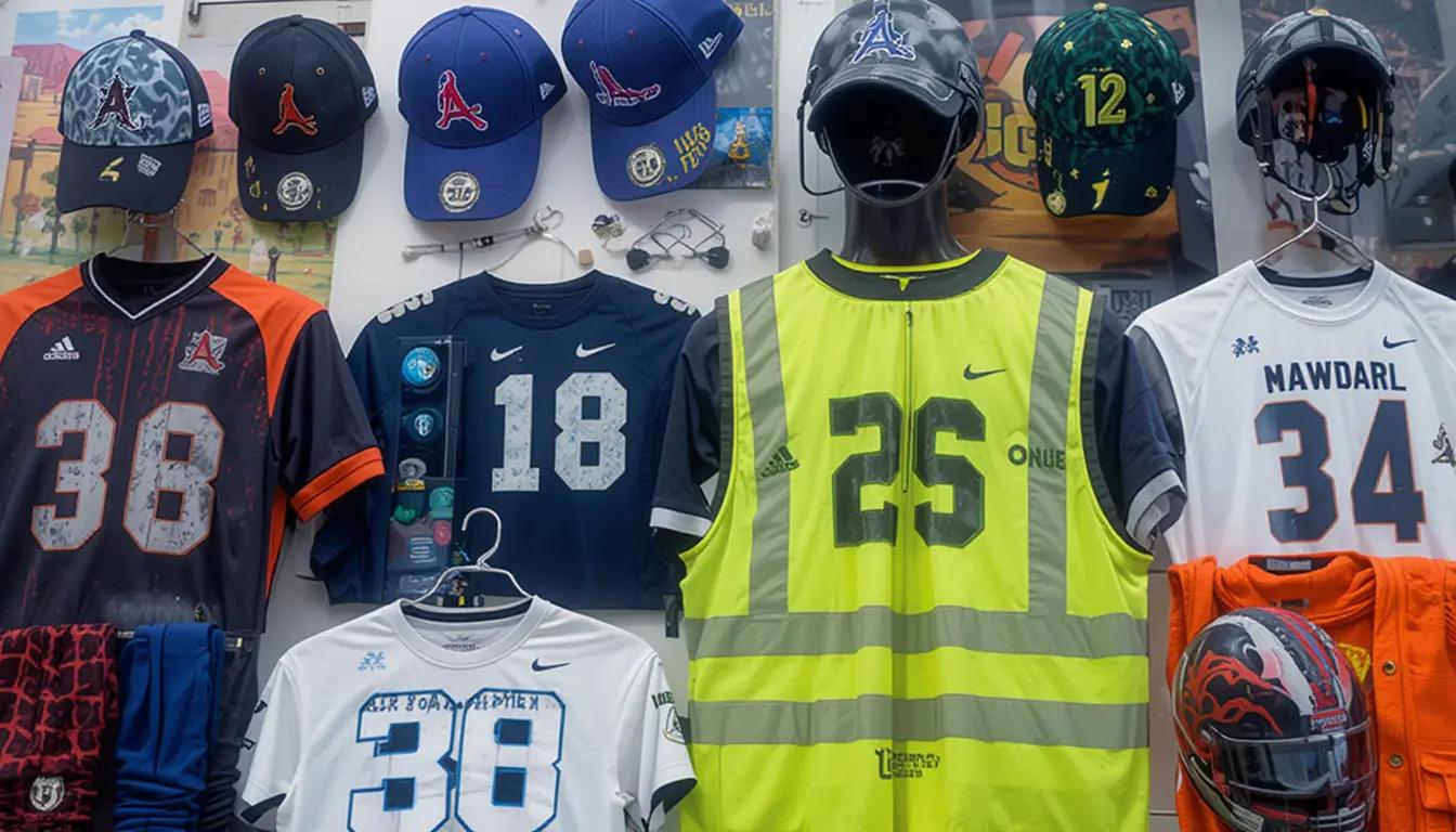 מגוון מוצרי ספורט עם מספרים - חולצות, כובעים ואפודים מודפסים