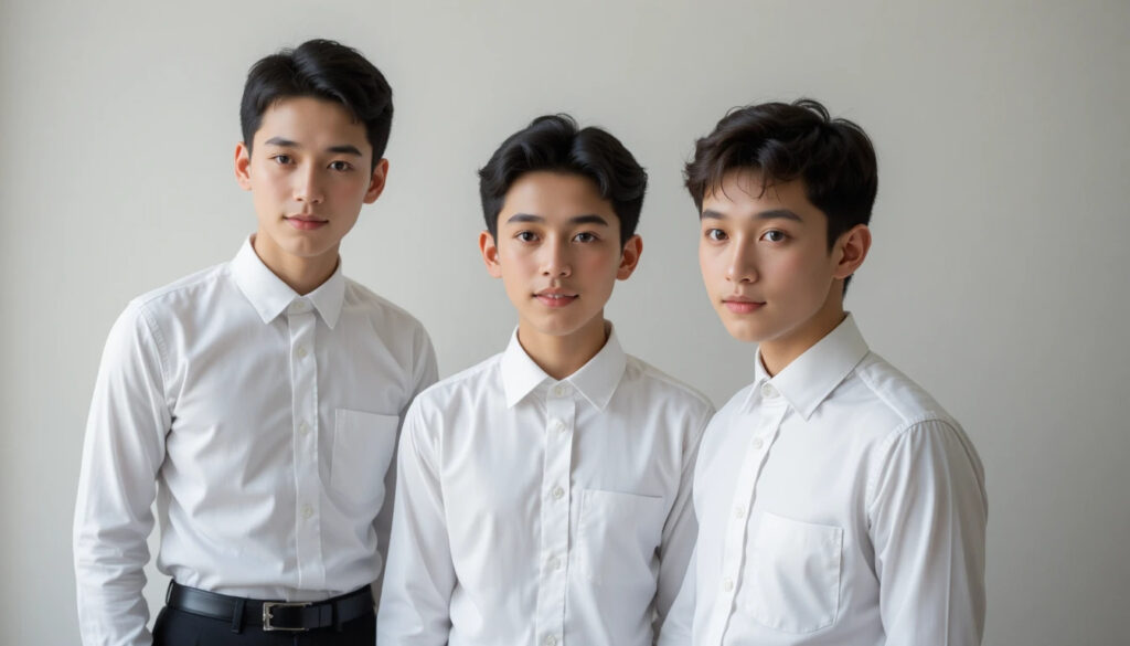 School shirts for religious Jewish students, long sleeves, high collar, modest design, clean white shirts