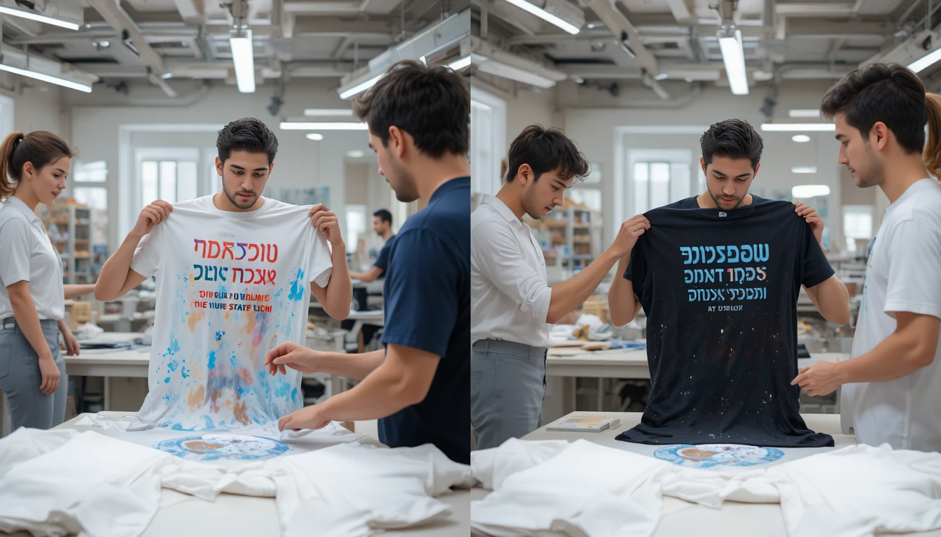 השוואה של איכות הדפסה לפני ואחרי 10 כביסות - איכות מעולה לעומת הדפסה גרועה פרומפט לתמונה באנגלית