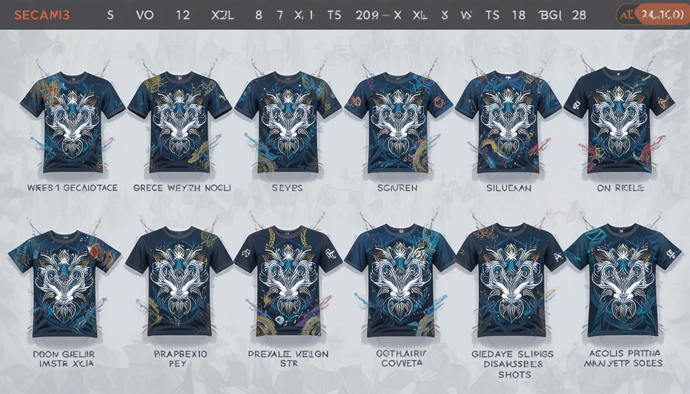 כיצד עיצוב אחד נראה על גזרות שונות - S, M, L, XL, XXL פרומפט לתמונה באנגלית