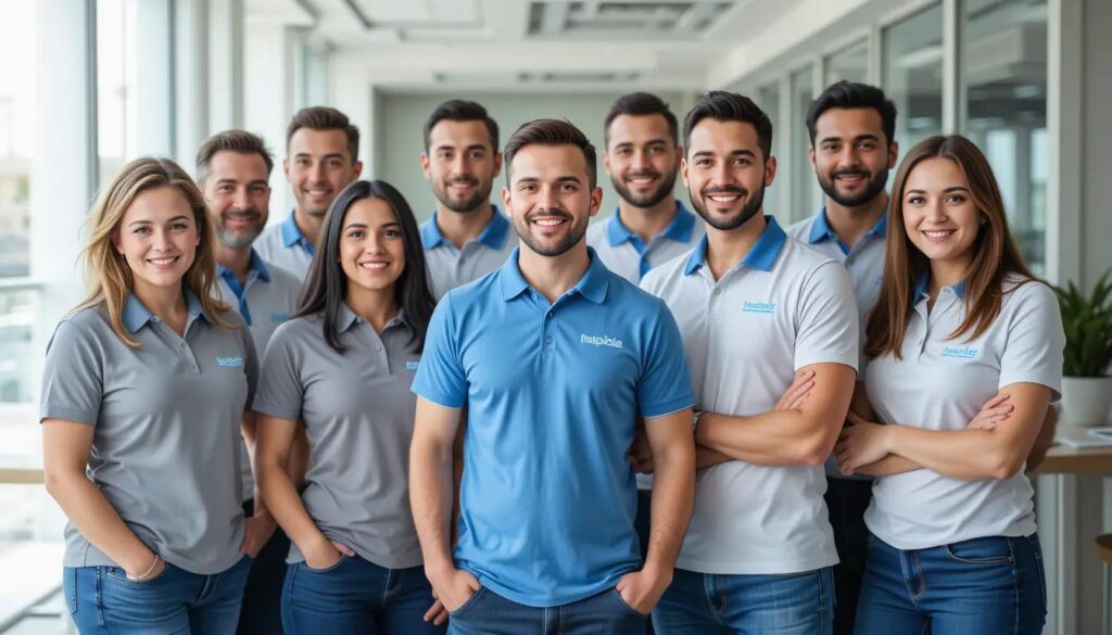 לקוחות מרוצים מחברת ביטוח לובשים חולצות ממותגות חדשות
