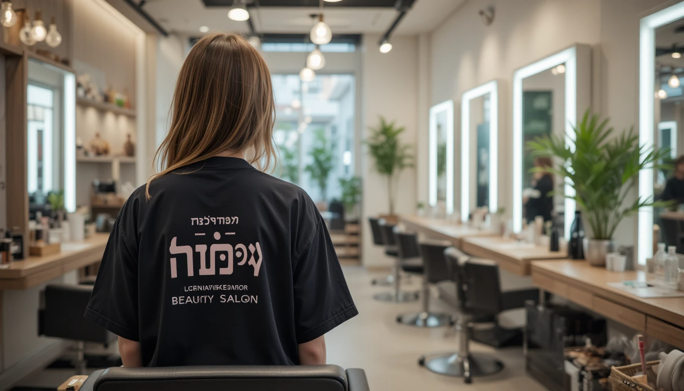 מעצבת שיער בחולצה אוברסייז מותאמת אישית עם עיצוב מודרני