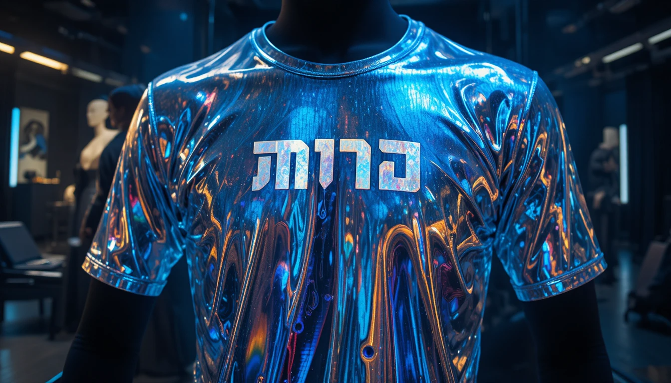 עיצוב חולצה עם אפקטים מטאליים נוצצים על רקע כהה