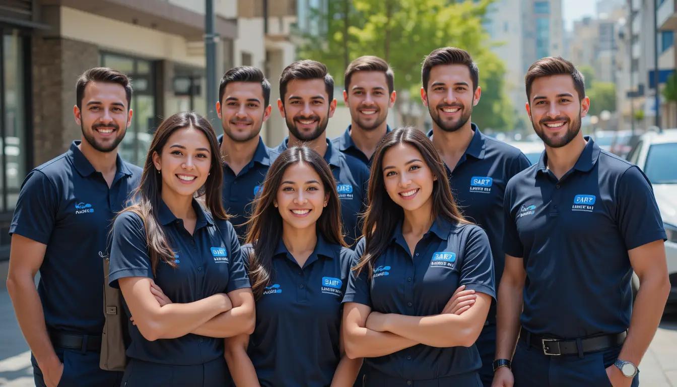 צוות שליחים בחולצות אחידות מקצועיות