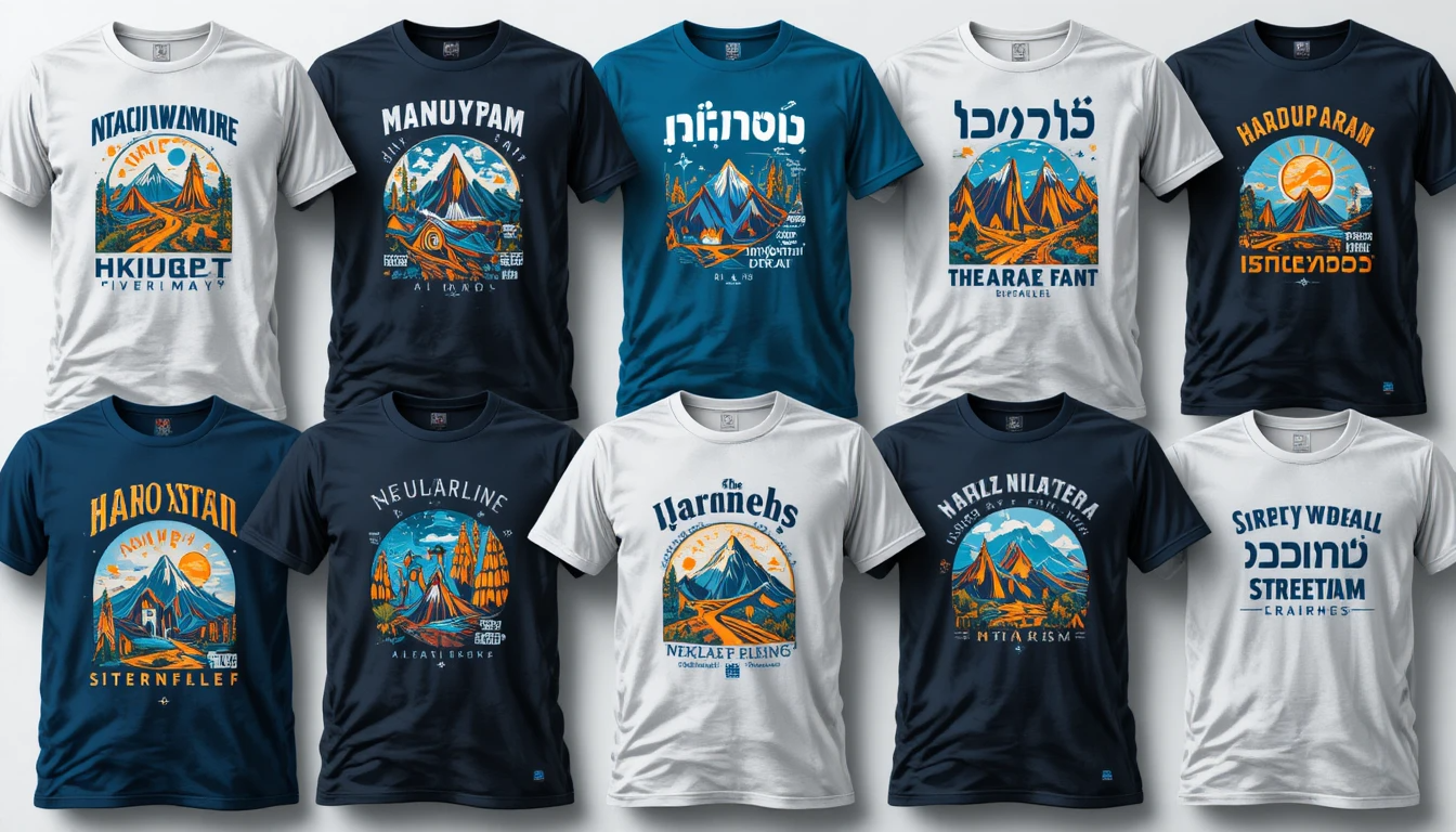 קולאז' של חולצות מעוצבות לאירועים שונים - משפחה, טיול, עבודה הנחיית