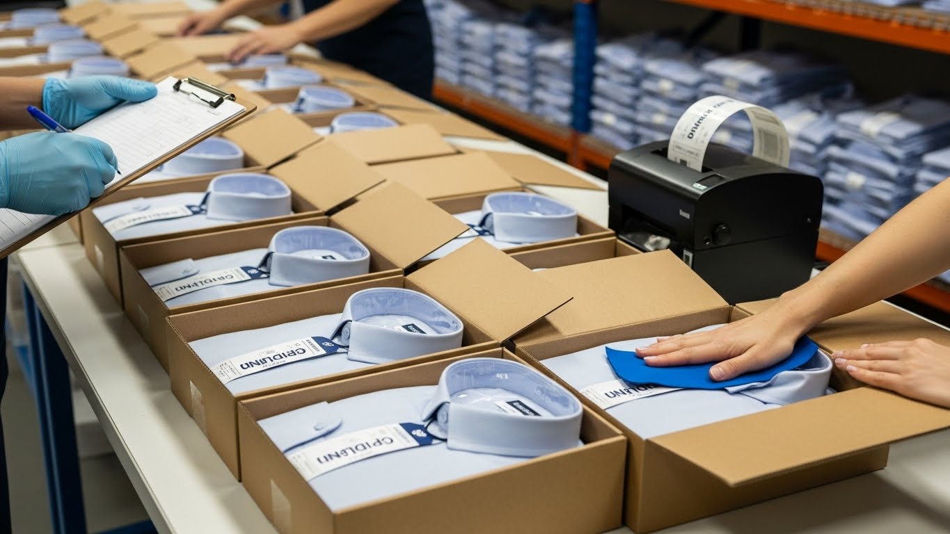 אריזה מקצועית של חולצות ממותגות לחברת כימיה