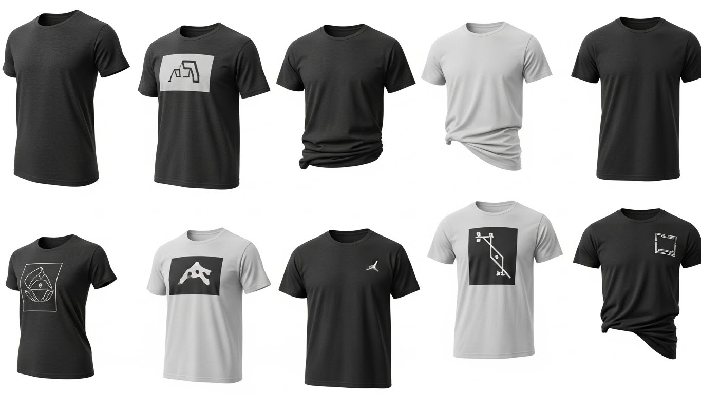 דוגמאות לעיצובים שונים של חולצות חברה עם מיקומי לוגו שונים