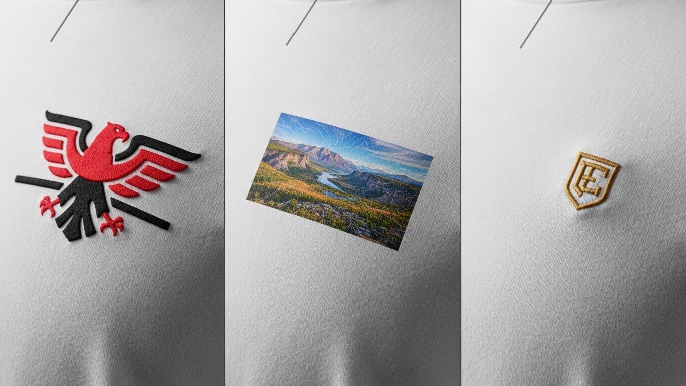 השוואה בין דפוס משי, הדפסה דיגיטלית וריקמה על חולצות שונות