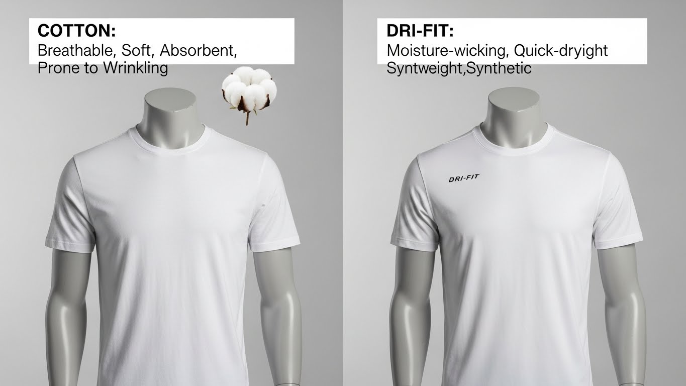 השוואה ויזואלית בין חולצת כותנה לחולצת דרייפיט