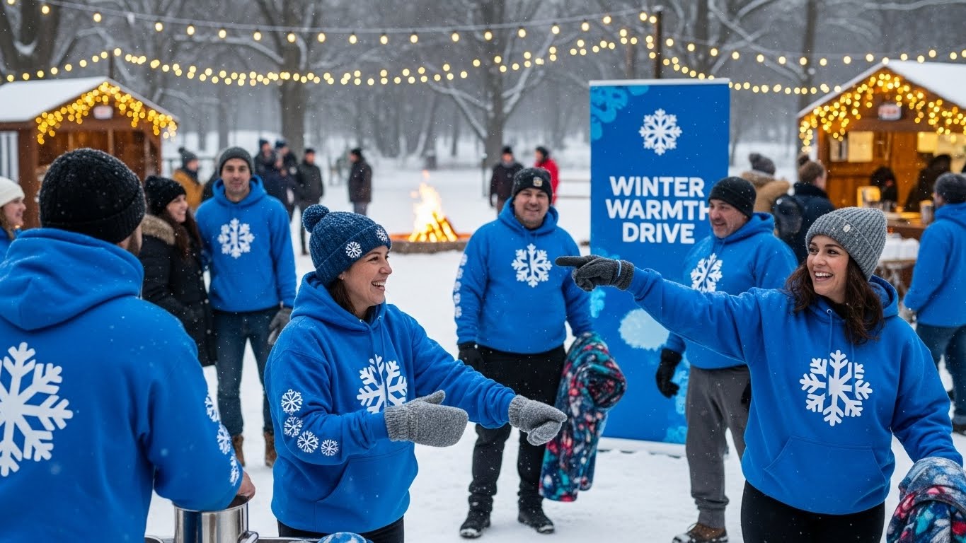 כיתוב בעברית חימום וייצוגיות – קפוצ'ונים ממותגים לאירועי עמותה בחורף