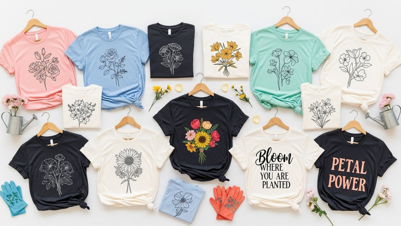 מגוון אפשרויות עיצוב לחולצות חנות פרחים