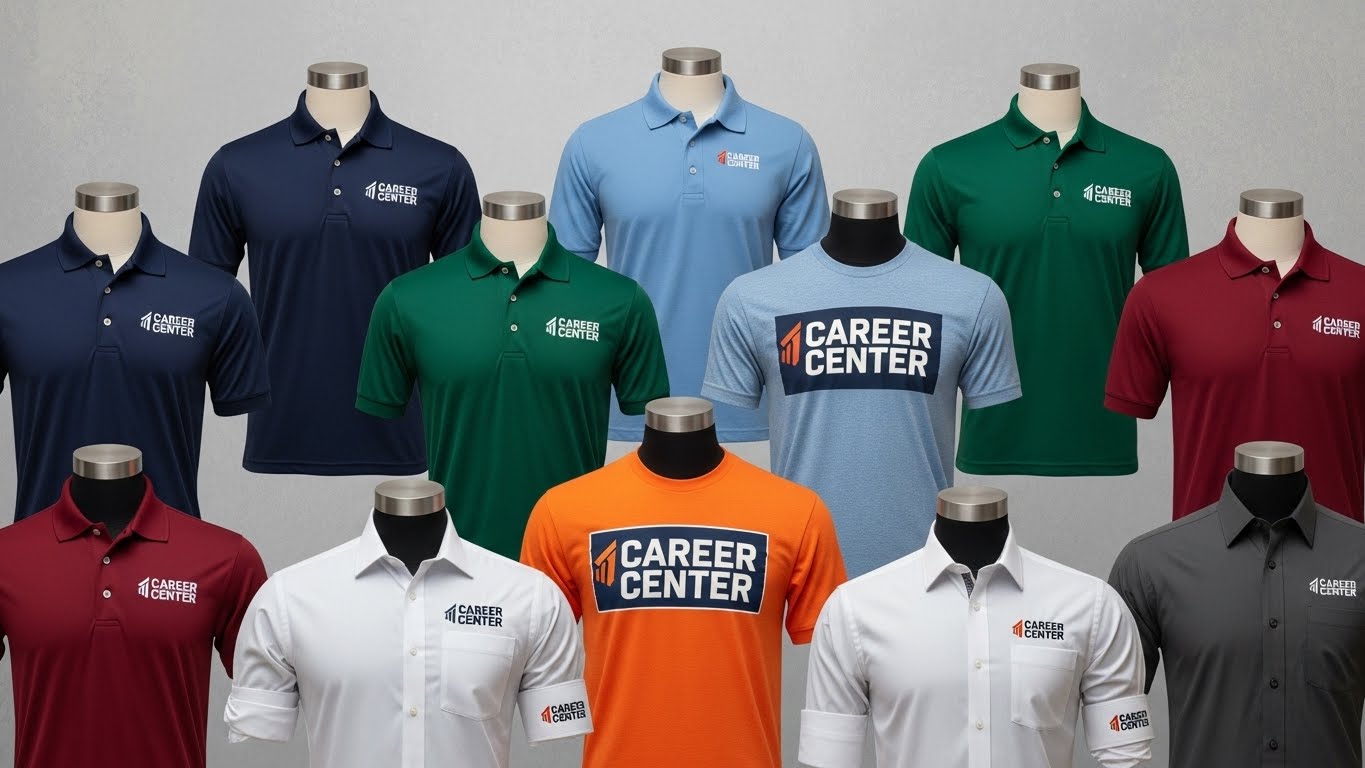 מגוון גזרות ומידות של חולצות ממותגות למרכז ייעוץ קריירה