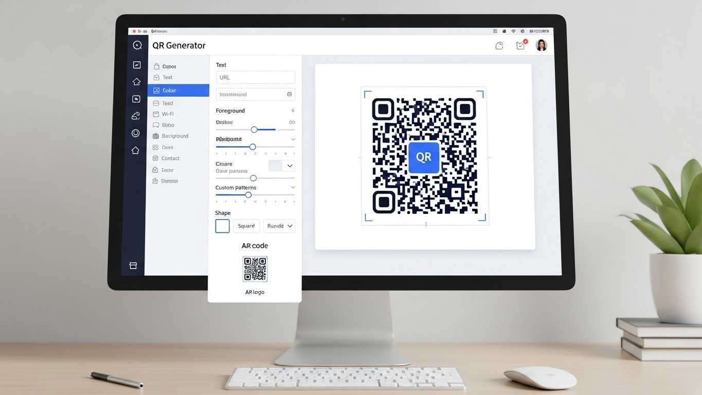 ממשק יצירת QR קוד עם אפשרויות התאמה אישית וצבעים
