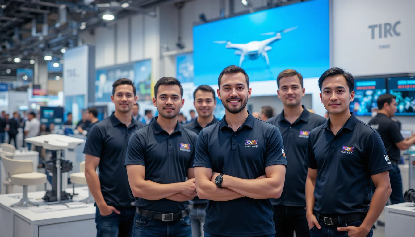 צוות חברת מזלטים בתערוכה בינלאומית עם חולצות פולו ממותגות