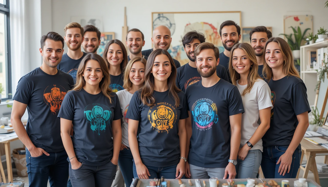צוות מרכז אומנות בחולצות מותאמות אישית עם הלוגו של המרכז