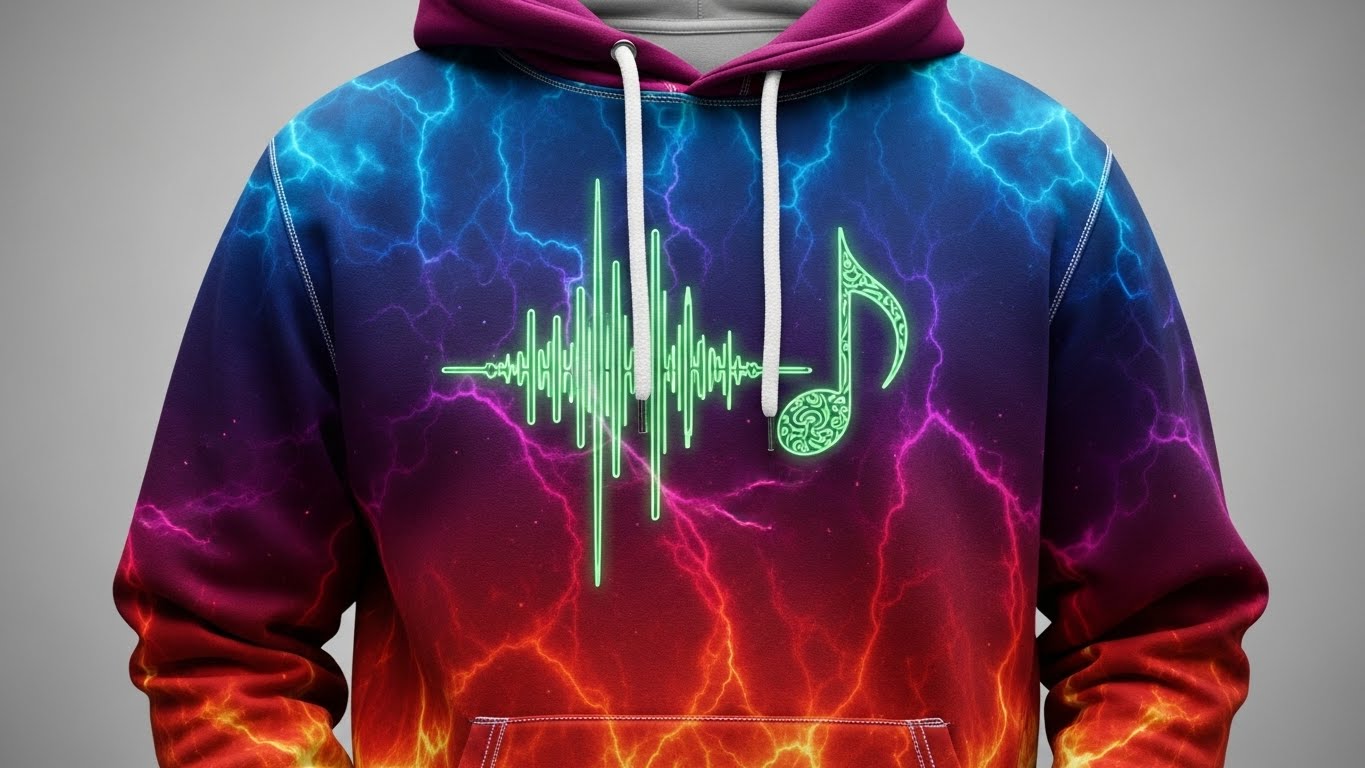 קפוצ'ון ממותג של להקה עם הדפסה צבעונית