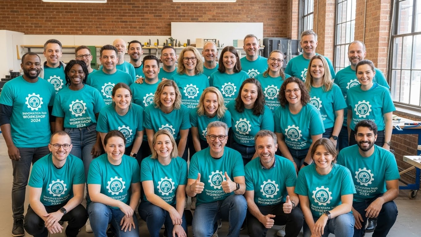 רגע מיוחד של צילום קבוצתי בחולצות מעוצבות