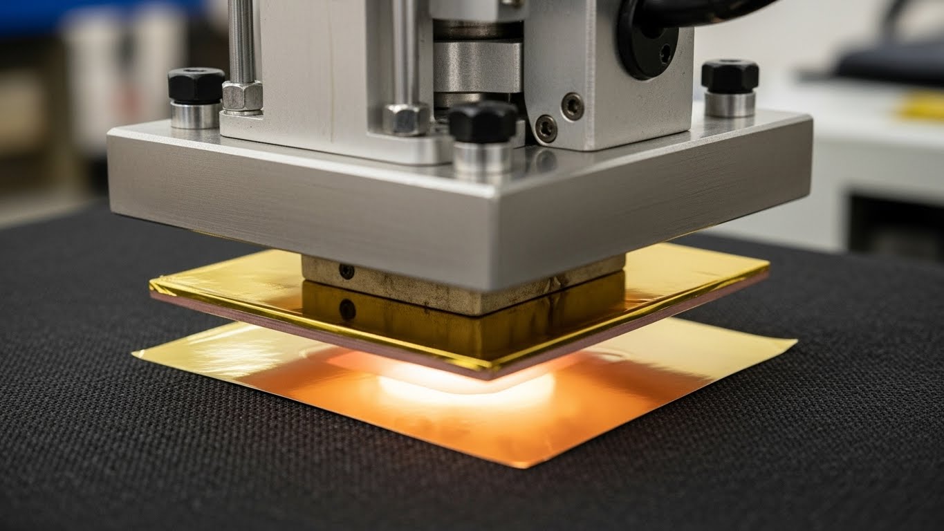 תהליך הדפסה מקצועי עם הבלטת פויל זהב על חולצה