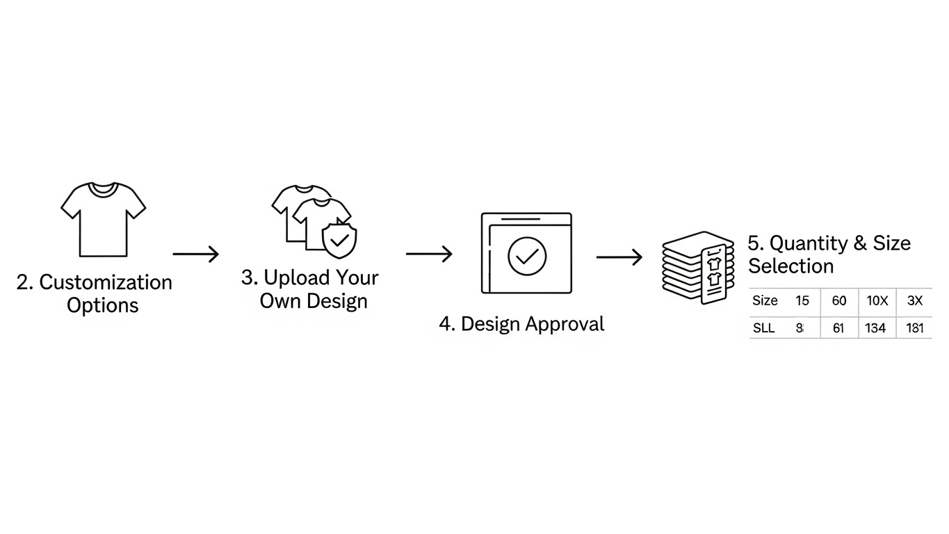 תהליך הזמנה חזותי - מבחירת חולצה ועד למוצר מוגמר