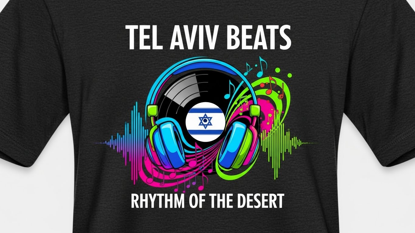 דוגמאות עיצוב חולצות מוזיקליות, לוגו דיג'יי צבעוני, גרפיקת אלבום מודפסת