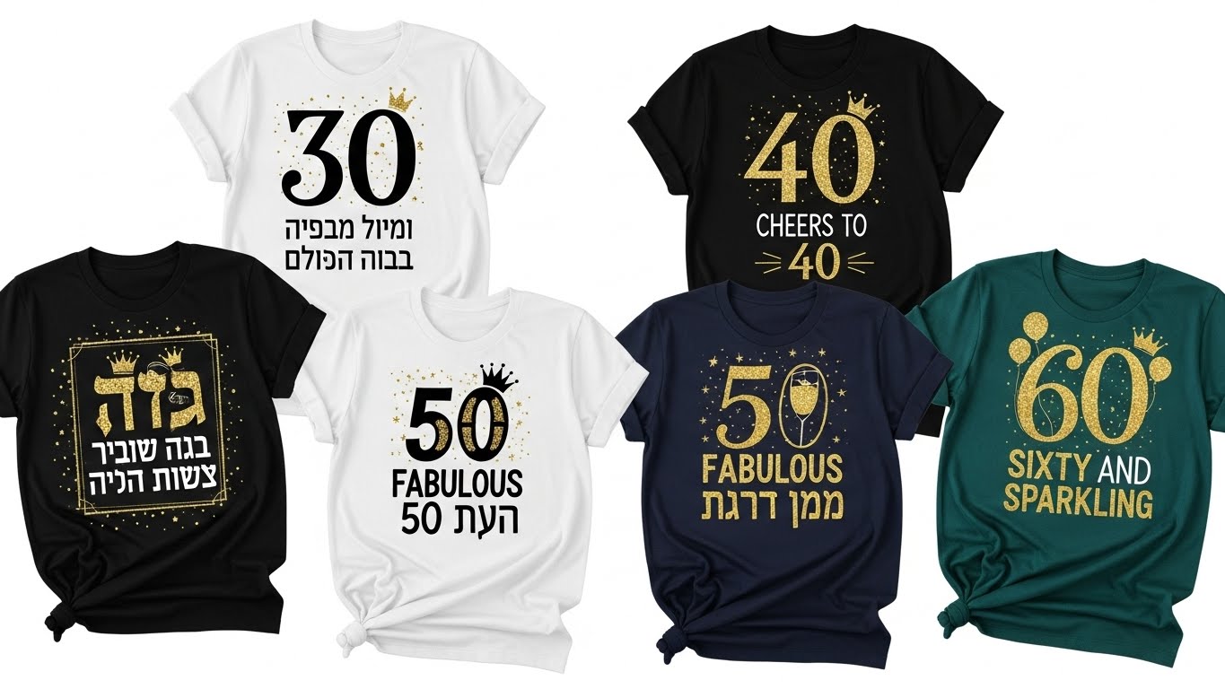 דוגמאות עיצובים שונים לחולצות יום הולדת