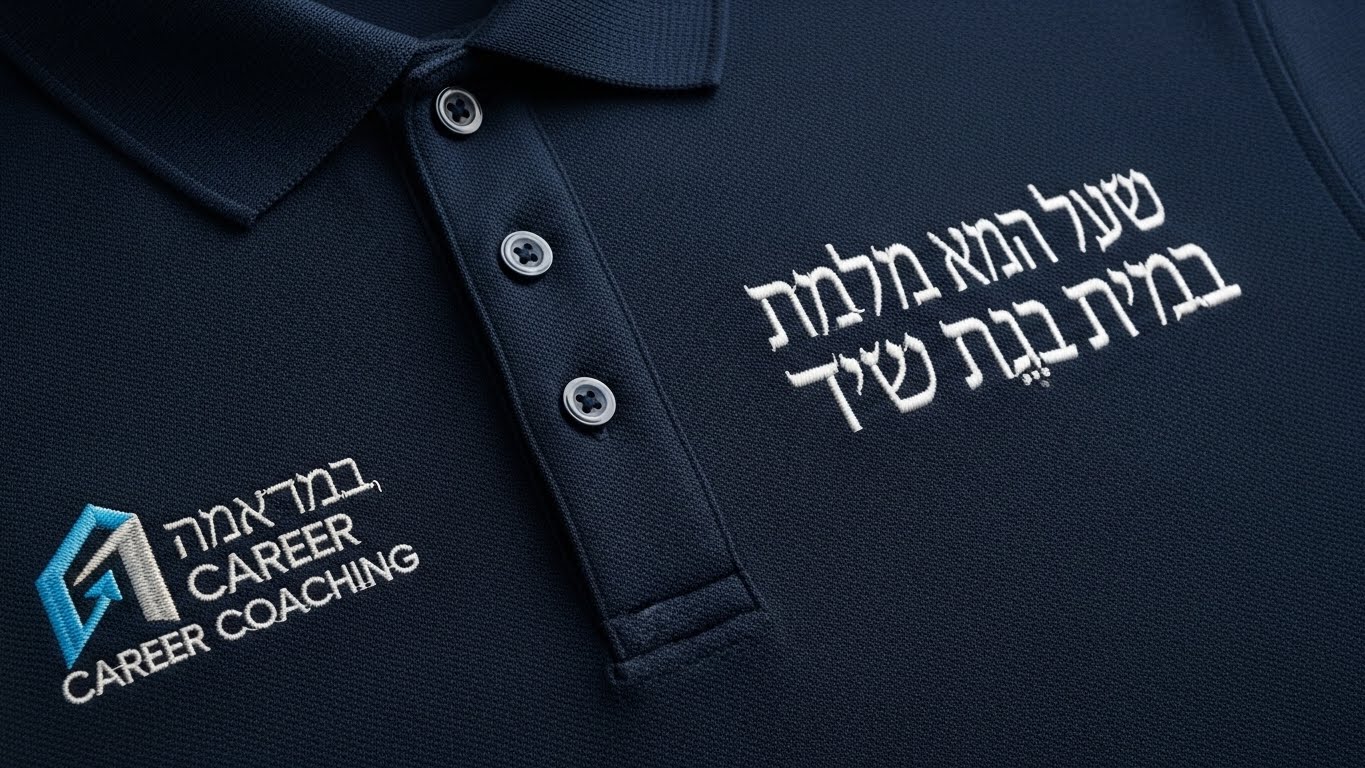 דוגמה של חולצת פולו עם לוגו רקום ומסר מוטיבציוני בגב