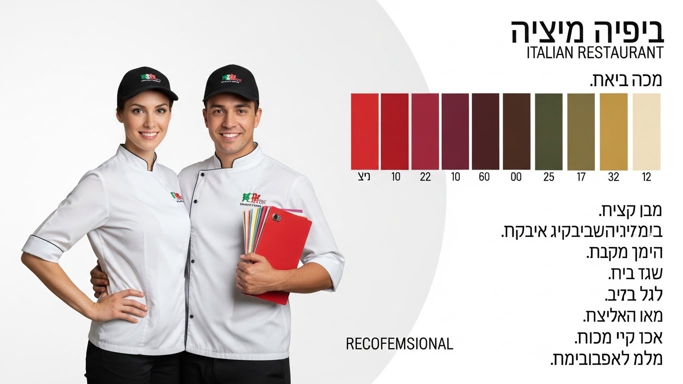 טבלת השוואת צבעים לחולצות מסעדה עם המלצות