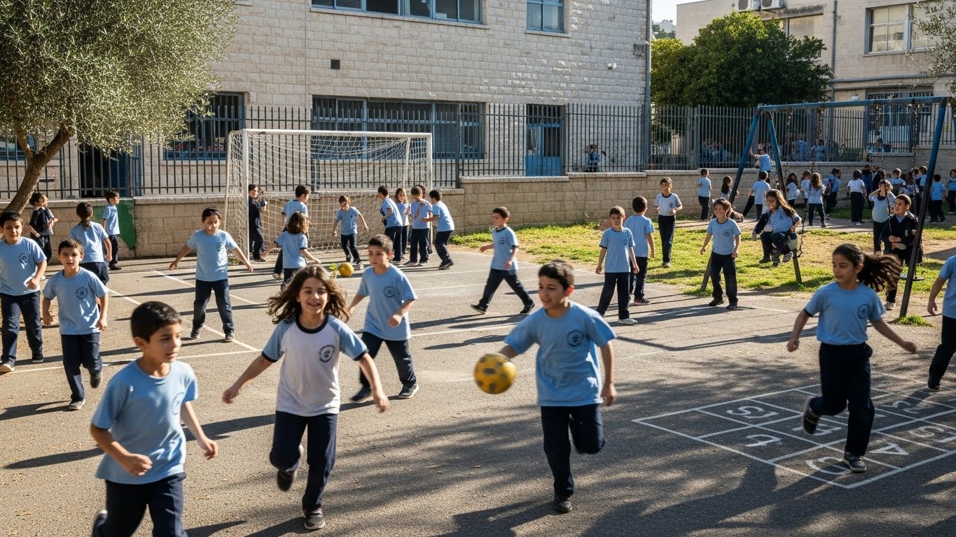 ילדים משחקים בהפסקה בחולצות בית הספר, מדגימים נוחות ועמידות
