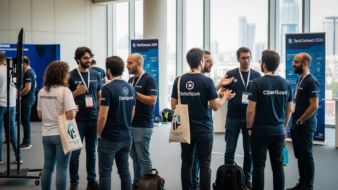 מפתחים בכנס הייטק לובשים חולצות ממותגות של החברה