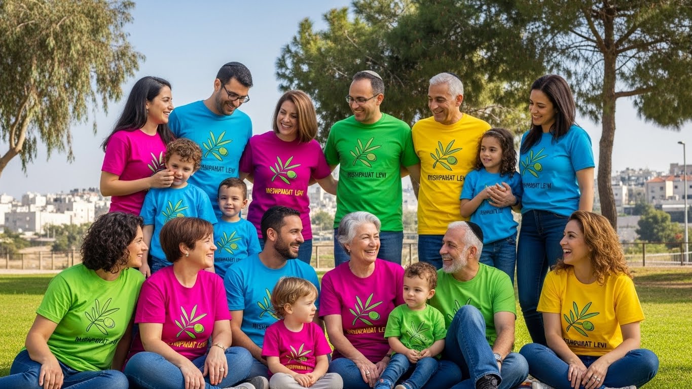 משפחה גדולה לובשת חולצות תואמות בפארק