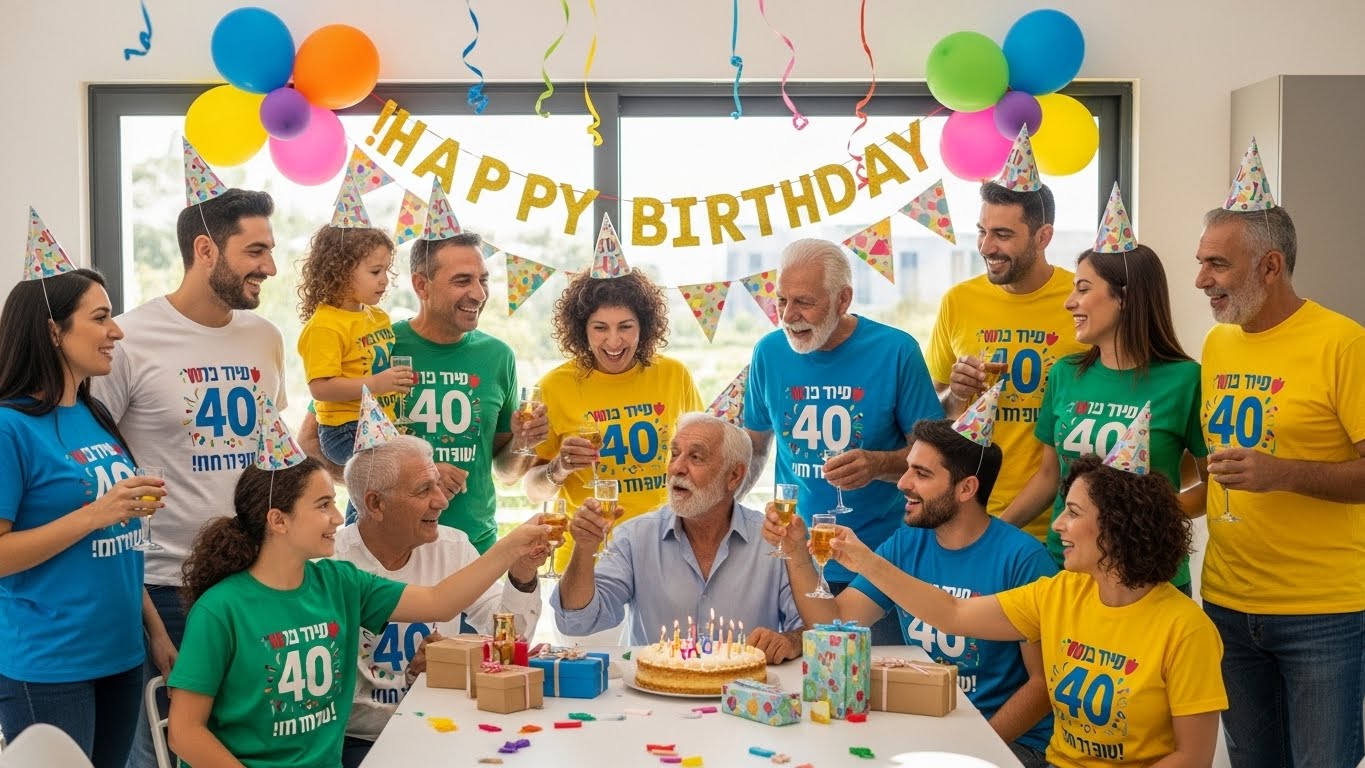 משפחה ישראלית חוגגת יום הולדת 40 עם חולצות תואמות
