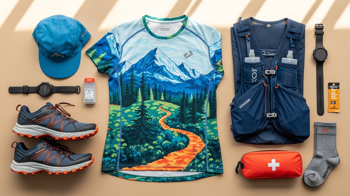 סט שלם של ציוד ריצת שטח מודפס