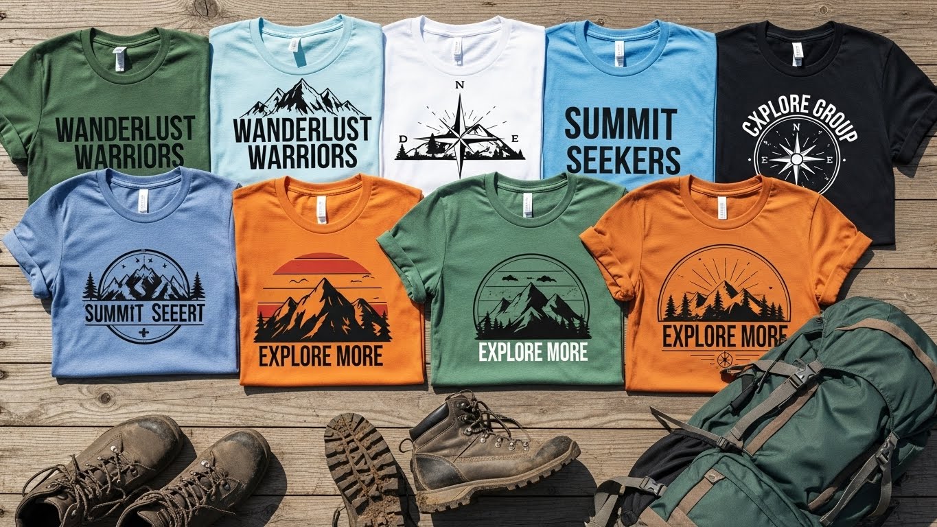 פריסה של חולצות בצבעים שונים עם עיצובים מותאמים אישית