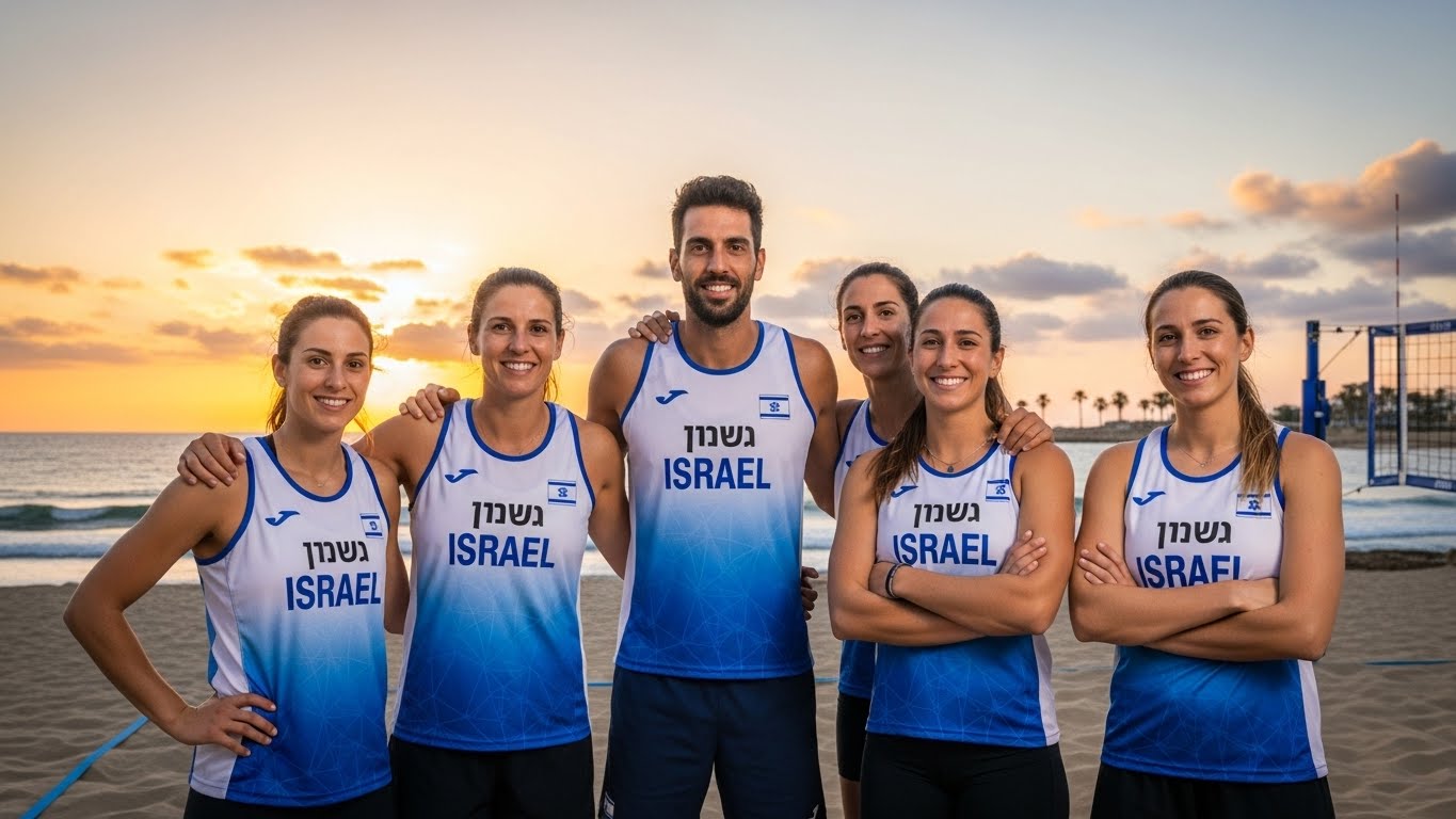 קבוצת ווליבול חופים עם חולצות אחידות