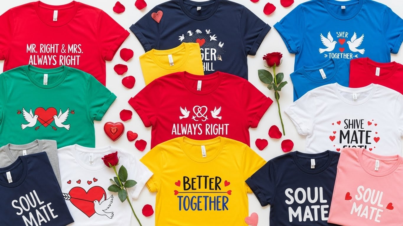 קולאז' של חולצות זוגיות בצבעים שונים