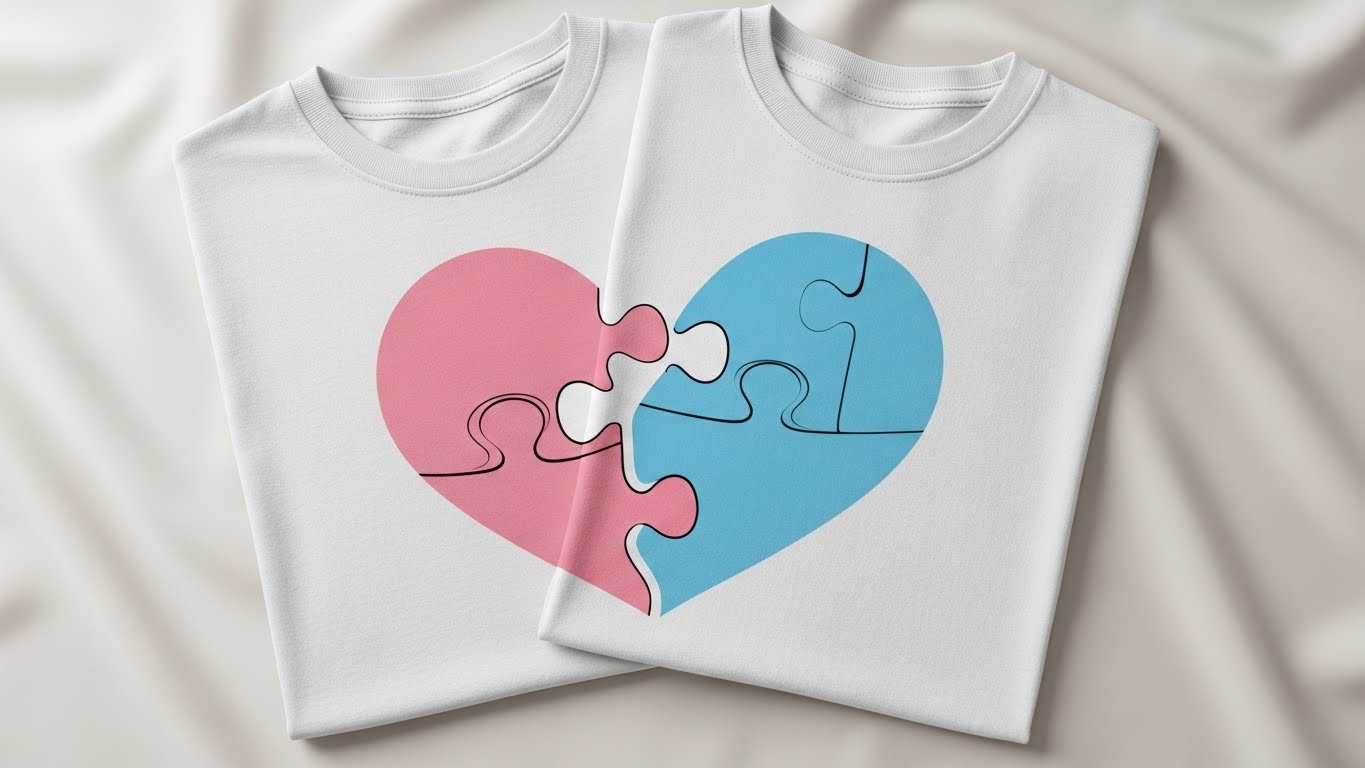 שתי חולצות מונחות זו ליד זו עם עיצוב משלים