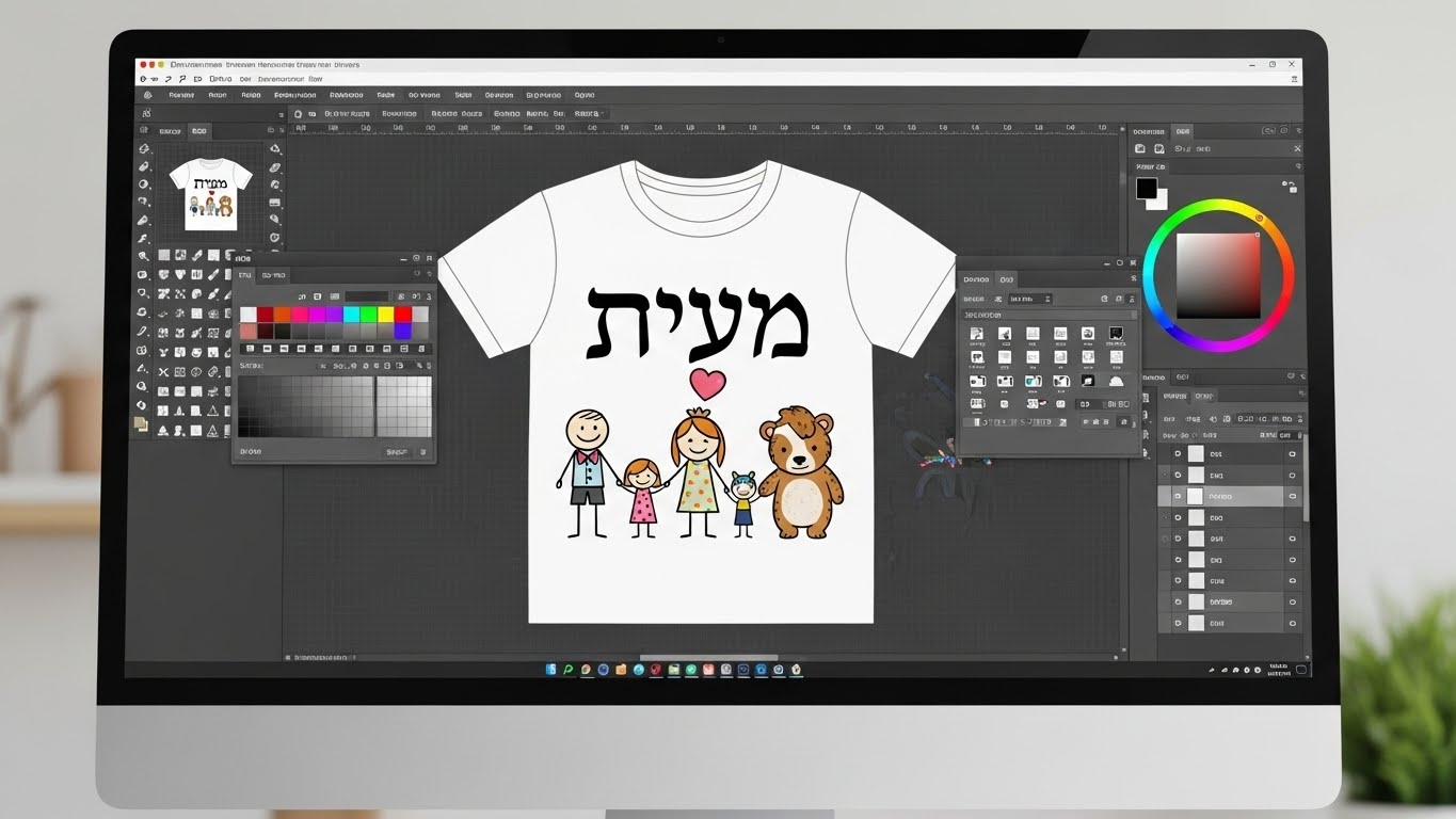 תהליך עיצוב דיגיטלי של חולצת משפחה