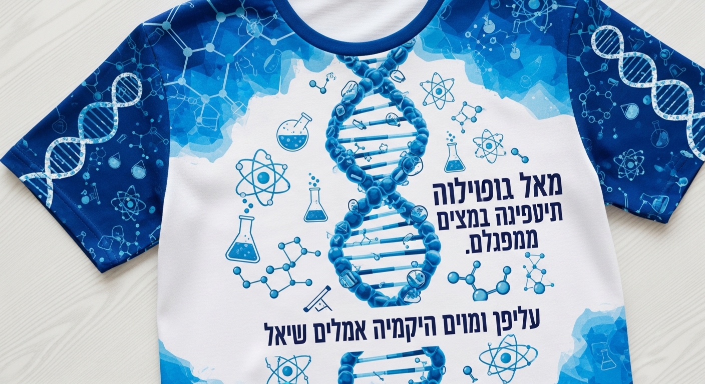 עיצוב חולצה עם גרפיקת DNA ושם האירוע בעברית