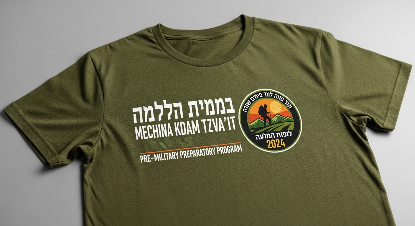 עיצוב חולצה עם שם המכינה ולוגו