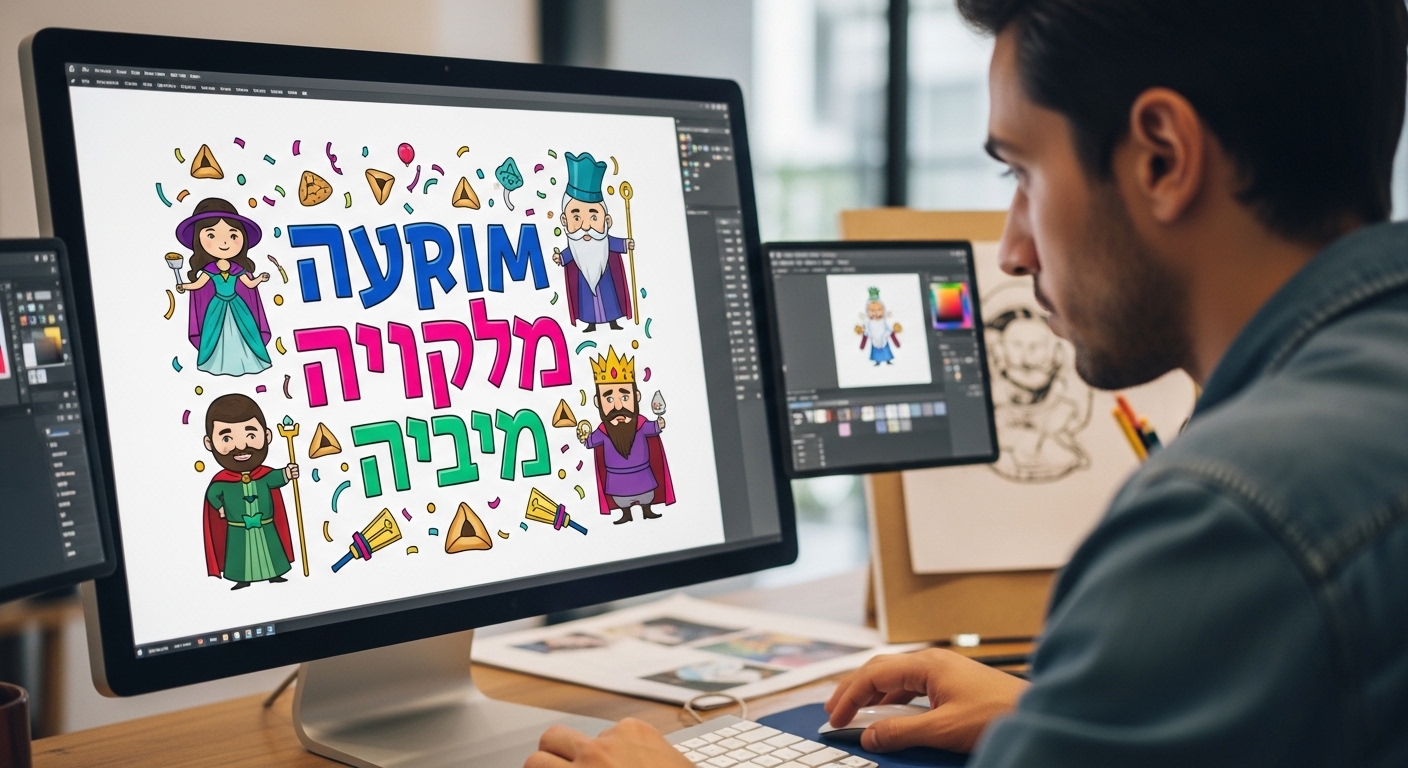 עיצוב חולצת פורים על מסך מחשב