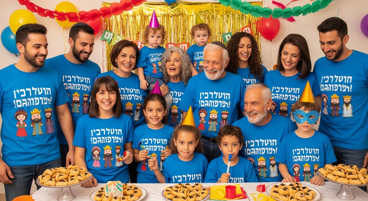 תחפושות פורים קבוצתיות עם חולצות מודפסות