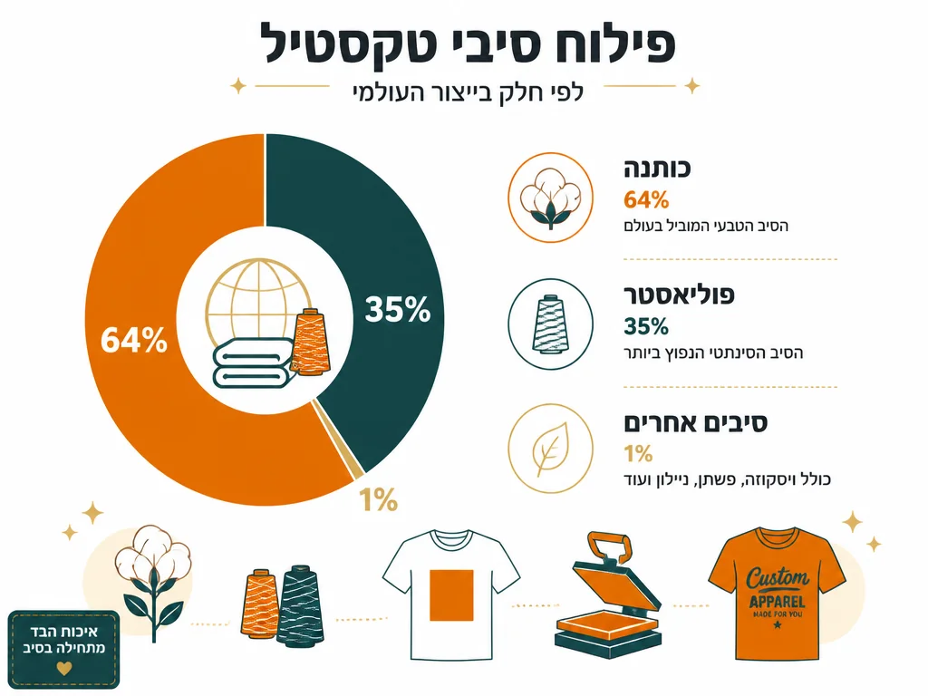 אינפוגרפיקה על בדים וסיבים בתעשיית החולצות