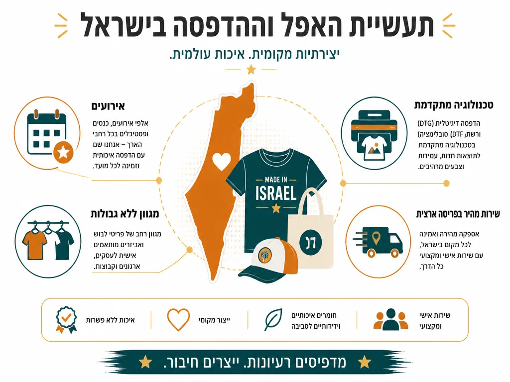 אינפוגרפיקה על שוק הביגוד וטכנולוגיית ההדפסה בישראל