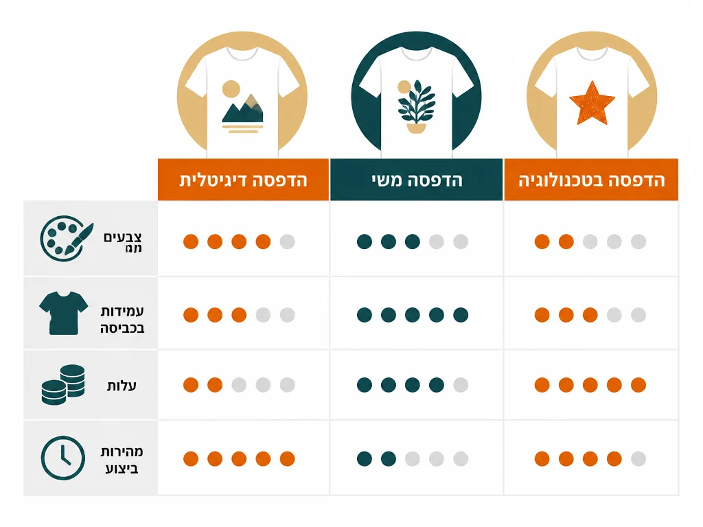 אינפוגרפיקה בעברית המסבירה הדפסת ויניל פלקס ופלוק על חולצות