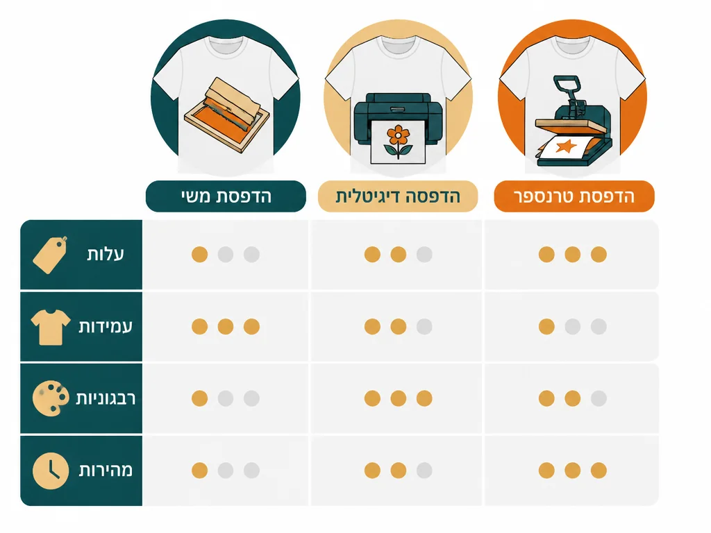 אינפוגרפיקה בעברית המסבירה הדפסת DTF על חולצות