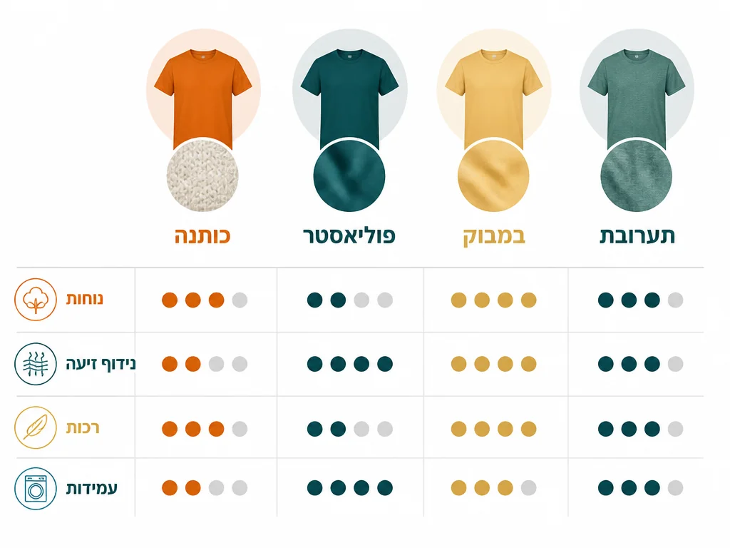 אינפוגרפיקה בעברית המסבירה טבלת מידות לחולצות ממותגות