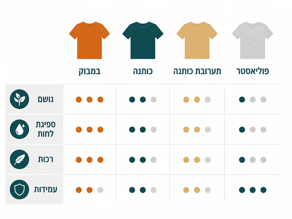 אינפוגרפיקה בעברית המסבירה משקל הבד בחולצה