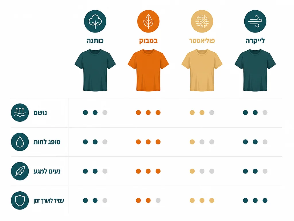 אינפוגרפיקה בעברית המסבירה טביעת הרגל הסביבתית של הדפסת חולצות